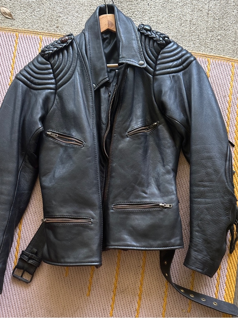 Black Quilted-Shoulder Leather Biker Moto Jacket for Women